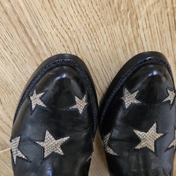 LEATHER Mexicana "Rockstar" Black Ankle Western Boots with Silvery Gold Stars - Picture 4 of 8